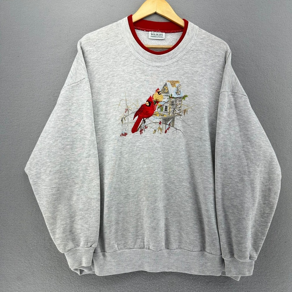 VTG National Wildlife Federation Cardinal House Embroidered Sweatshirt Gray XL - Picture 2 of 9